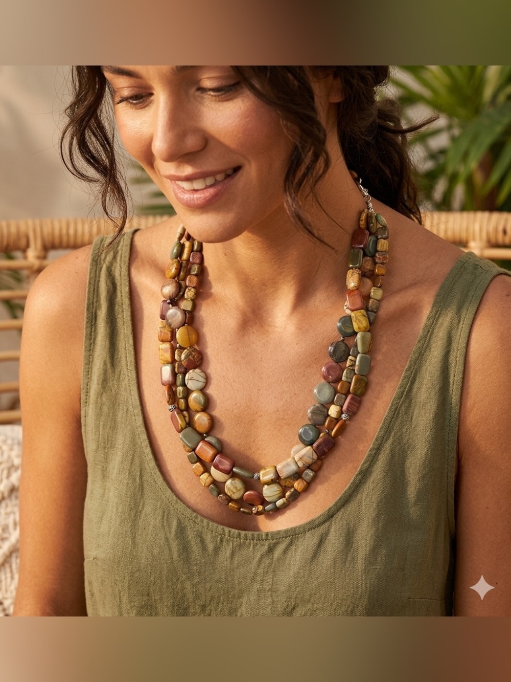 #NaturalStoneJewelry #EarthToneAccessories #BeadedStatementPiece #BohoChicStyle